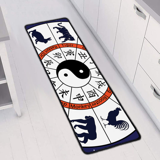 Yin Yang Chinese Zodiac Wheel Print Long Kitchen Mat