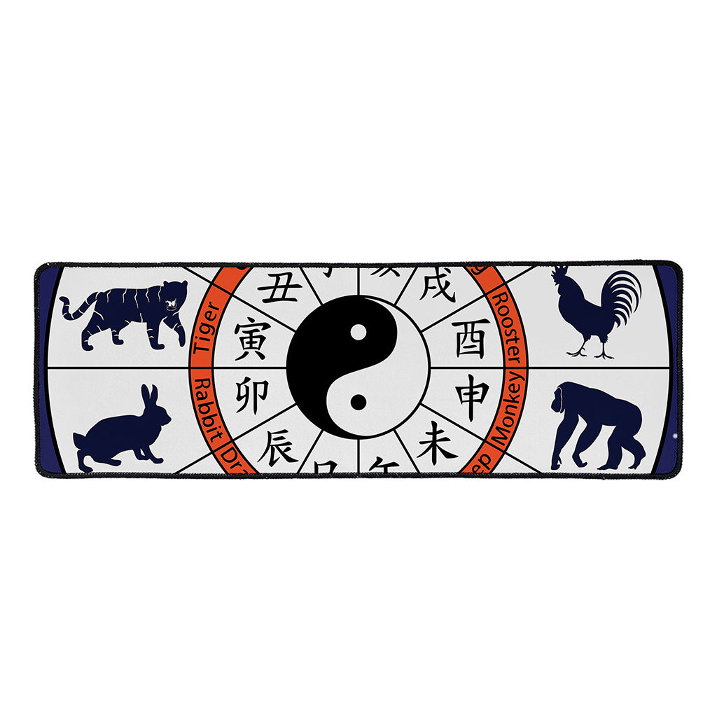 Yin Yang Chinese Zodiac Wheel Print Long Kitchen Mat