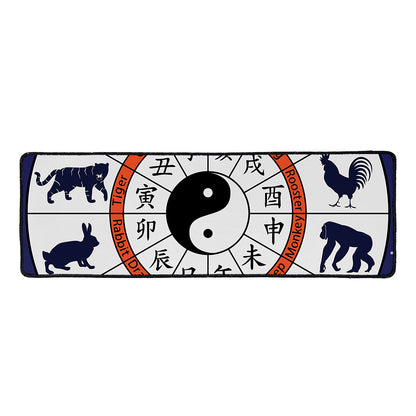 Yin Yang Chinese Zodiac Wheel Print Long Kitchen Mat