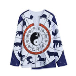 Yin Yang Chinese Zodiac Wheel Print Long Sleeve Short Coat