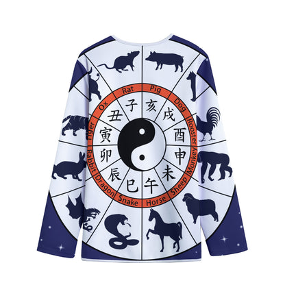 Yin Yang Chinese Zodiac Wheel Print Long Sleeve Short Coat