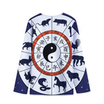 Yin Yang Chinese Zodiac Wheel Print Long Sleeve Short Coat