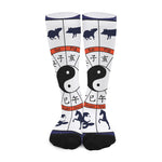 Yin Yang Chinese Zodiac Wheel Print Long Socks