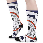 Yin Yang Chinese Zodiac Wheel Print Long Socks