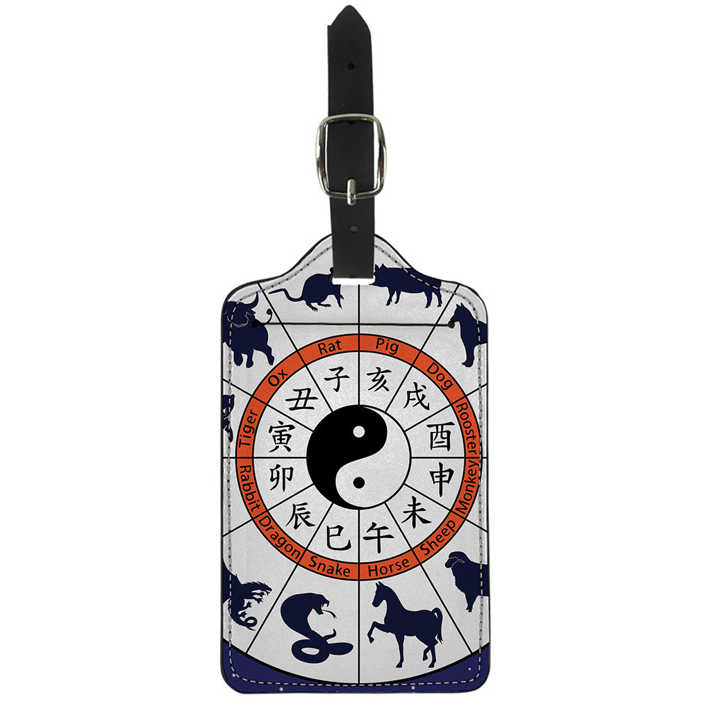 Yin Yang Chinese Zodiac Wheel Print Luggage Tag