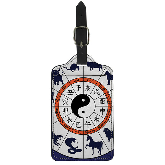 Yin Yang Chinese Zodiac Wheel Print Luggage Tag