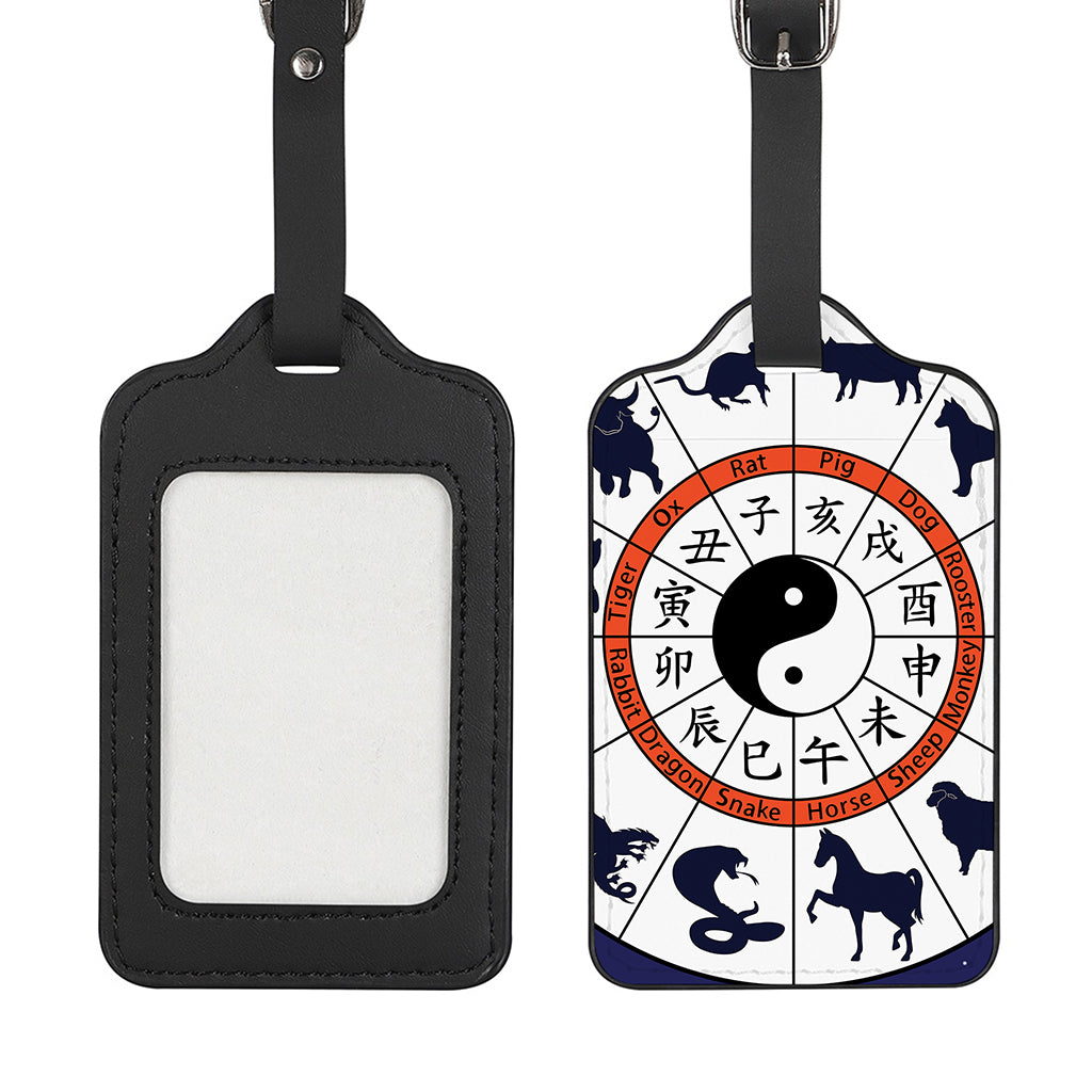 Yin Yang Chinese Zodiac Wheel Print Luggage Tag