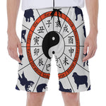 Yin Yang Chinese Zodiac Wheel Print Men's Beach Shorts