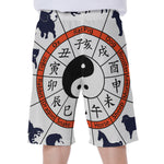 Yin Yang Chinese Zodiac Wheel Print Men's Beach Shorts