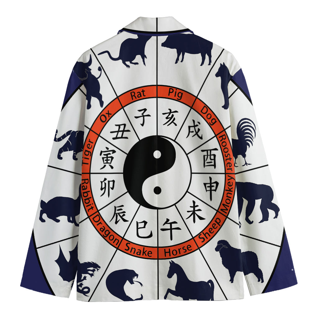 Yin Yang Chinese Zodiac Wheel Print Men's Blazer