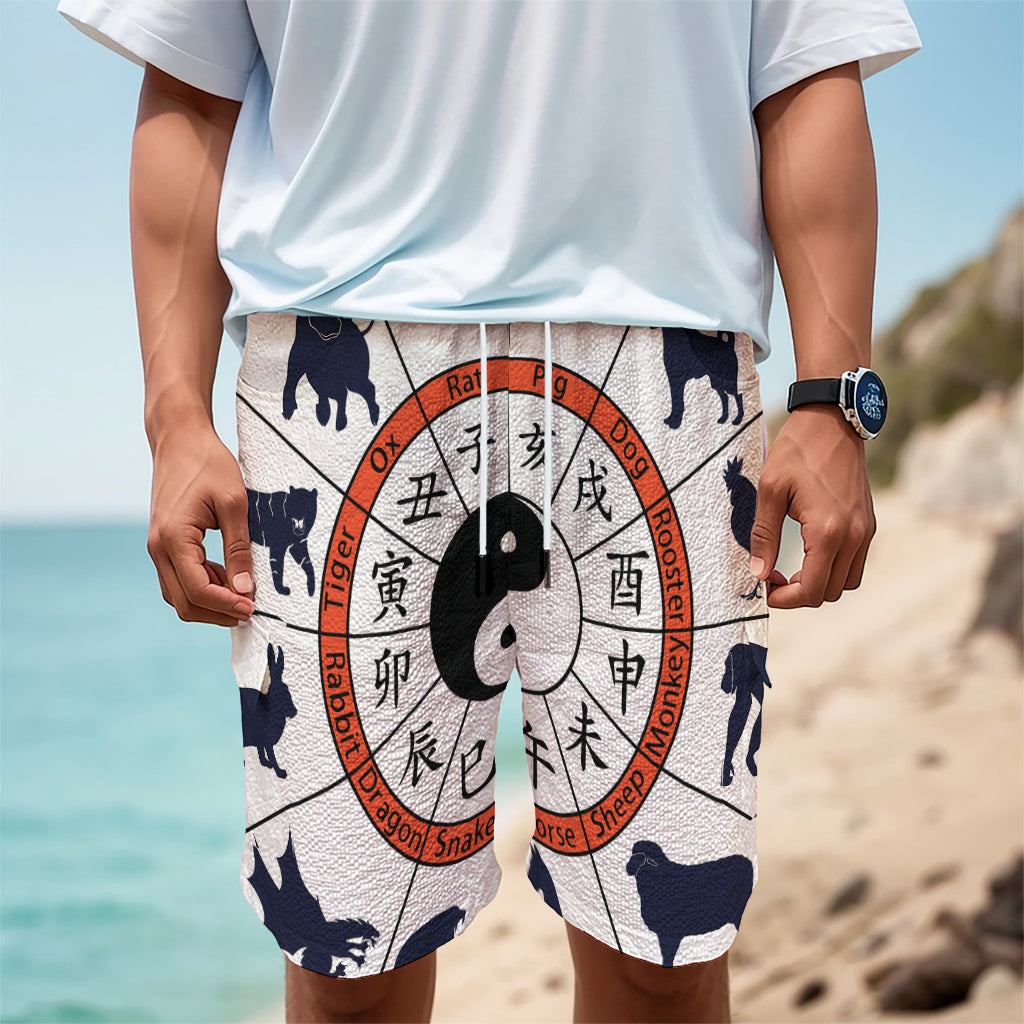 Yin Yang Chinese Zodiac Wheel Print Men's Cargo Shorts