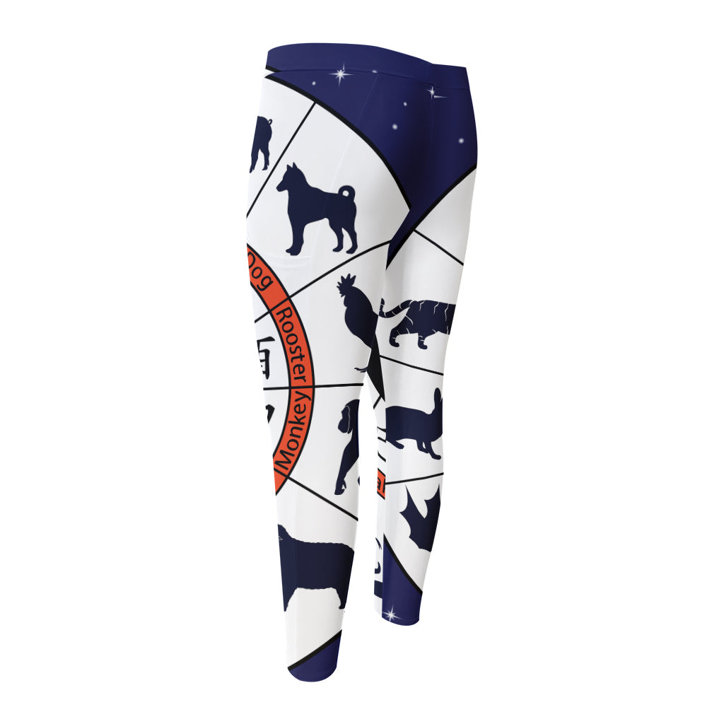Yin Yang Chinese Zodiac Wheel Print Men's Compression Pants