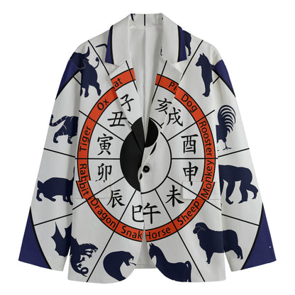 Yin Yang Chinese Zodiac Wheel Print Men's Cotton Blazer