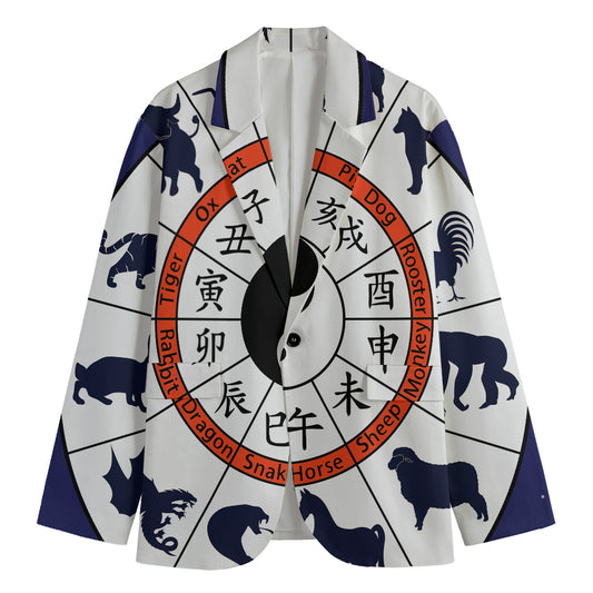 Yin Yang Chinese Zodiac Wheel Print Men's Cotton Blazer