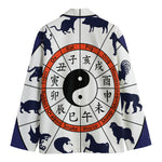 Yin Yang Chinese Zodiac Wheel Print Men's Cotton Blazer