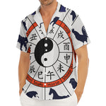 Yin Yang Chinese Zodiac Wheel Print Men's Deep V-Neck Shirt