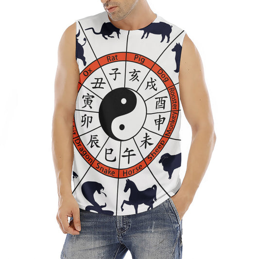 Yin Yang Chinese Zodiac Wheel Print Men's Fitness Tank Top