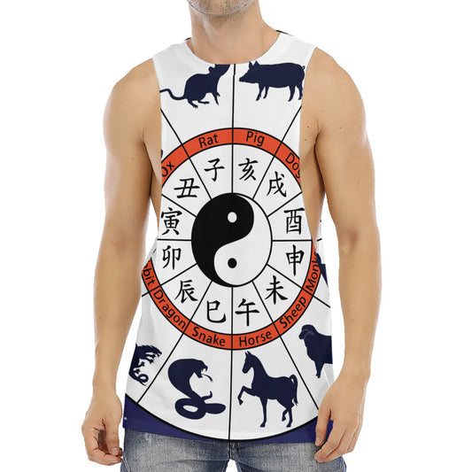 Yin Yang Chinese Zodiac Wheel Print Men's Muscle Tank Top