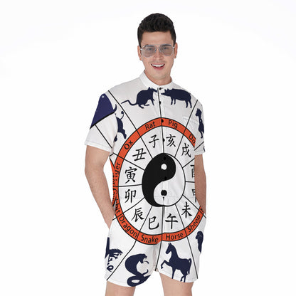 Yin Yang Chinese Zodiac Wheel Print Men's Rompers