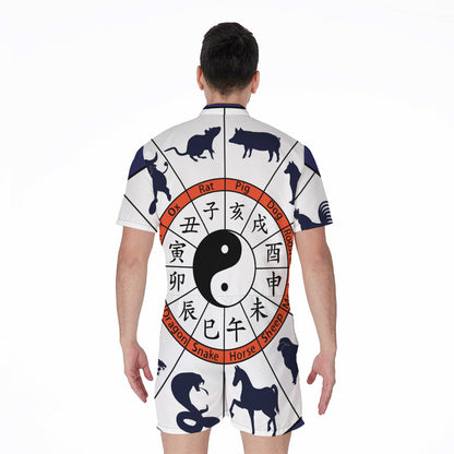 Yin Yang Chinese Zodiac Wheel Print Men's Rompers