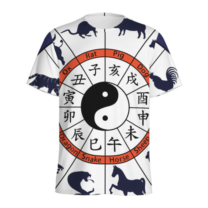 Yin Yang Chinese Zodiac Wheel Print Men's Sports T-Shirt