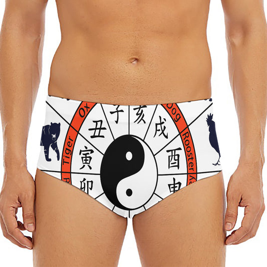 Yin Yang Chinese Zodiac Wheel Print Men's Triangle Swim Briefs