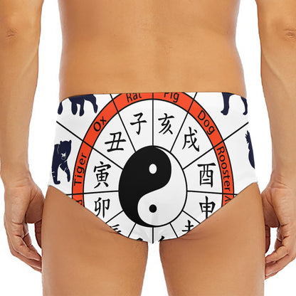 Yin Yang Chinese Zodiac Wheel Print Men's Triangle Swim Briefs