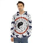 Yin Yang Chinese Zodiac Wheel Print Men's Velvet Pullover Hoodie