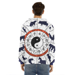 Yin Yang Chinese Zodiac Wheel Print Men's Velvet Pullover Hoodie