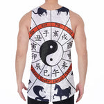 Yin Yang Chinese Zodiac Wheel Print Men's Velvet Tank Top