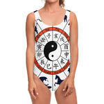 Yin Yang Chinese Zodiac Wheel Print One Piece Swimsuit