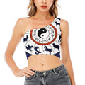 Yin Yang Chinese Zodiac Wheel Print One Shoulder Crop Top