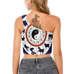 Yin Yang Chinese Zodiac Wheel Print One Shoulder Crop Top