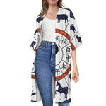 Yin Yang Chinese Zodiac Wheel Print Open Front Beach Cover Up
