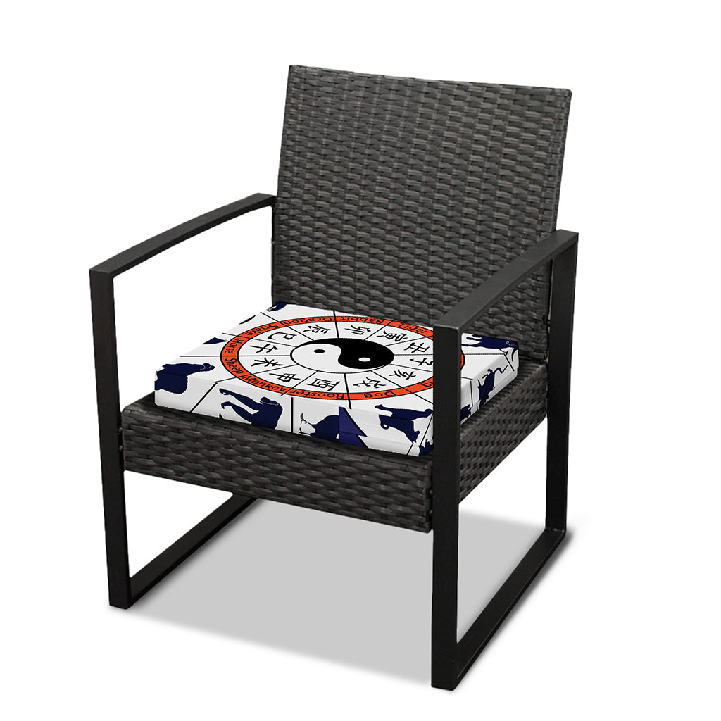 Yin Yang Chinese Zodiac Wheel Print Outdoor Seat Cushion Cover
