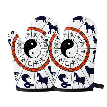 Yin Yang Chinese Zodiac Wheel Print Oven Mitts