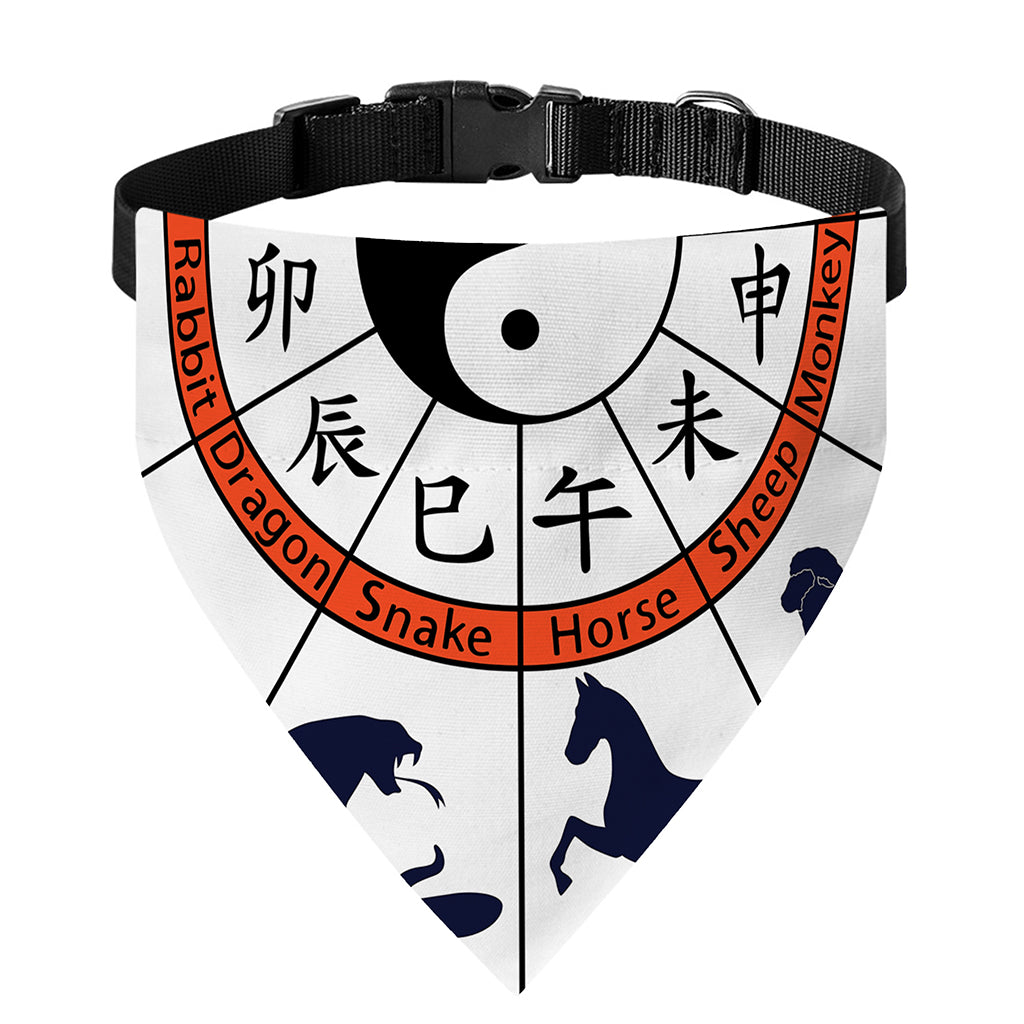 Yin Yang Chinese Zodiac Wheel Print Over The Collar Dog Bandana