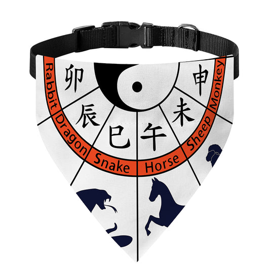Yin Yang Chinese Zodiac Wheel Print Over The Collar Dog Bandana