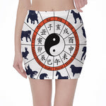 Yin Yang Chinese Zodiac Wheel Print Pencil Mini Skirt