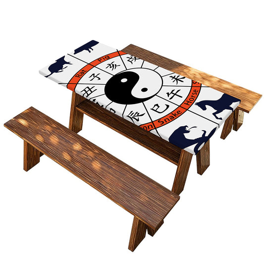 Yin Yang Chinese Zodiac Wheel Print Picnic Table Cover