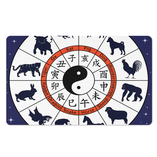 Yin Yang Chinese Zodiac Wheel Print Polyester Doormat
