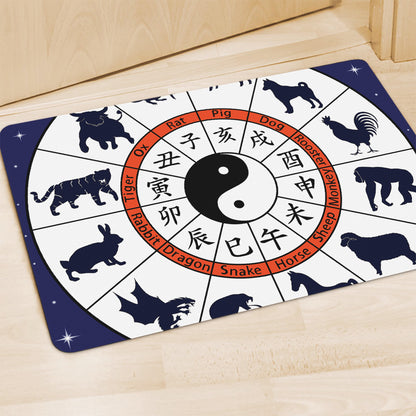 Yin Yang Chinese Zodiac Wheel Print Polyester Doormat