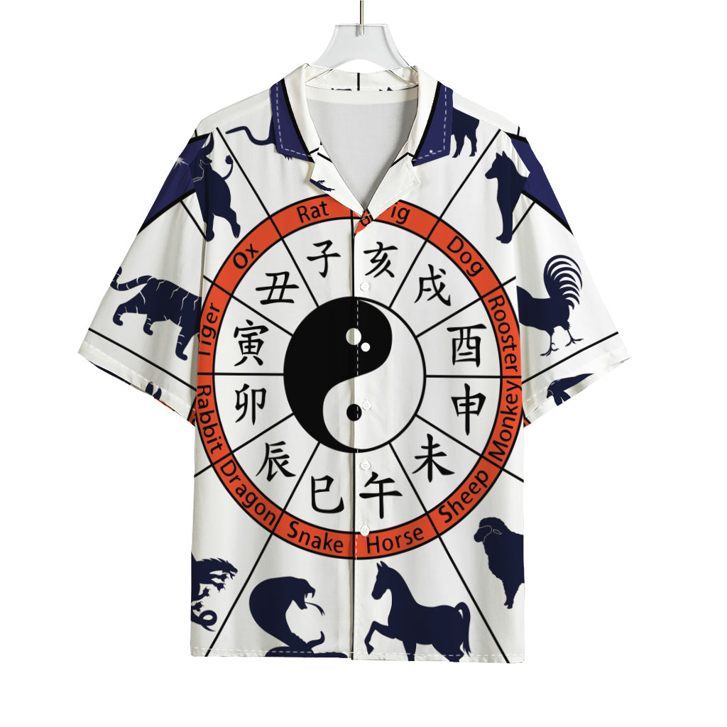 Yin Yang Chinese Zodiac Wheel Print Rayon Hawaiian Shirt