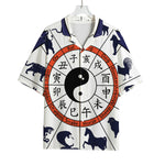 Yin Yang Chinese Zodiac Wheel Print Rayon Hawaiian Shirt