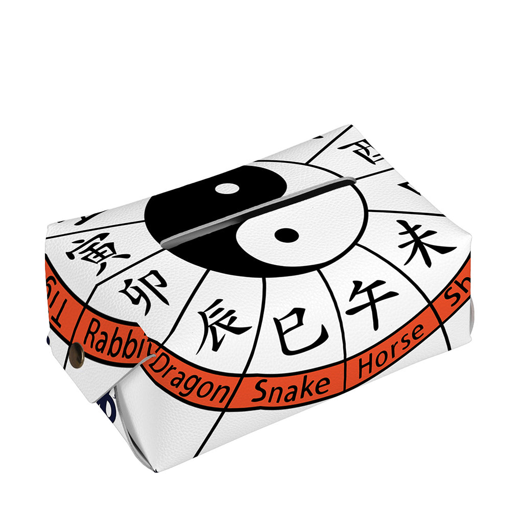 Yin Yang Chinese Zodiac Wheel Print Rectangle Tissue Box Cover