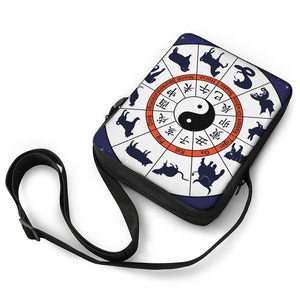 Yin Yang Chinese Zodiac Wheel Print Rectangular Crossbody Bag