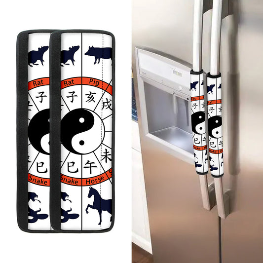 Yin Yang Chinese Zodiac Wheel Print Refrigerator Handle Covers