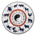 Yin Yang Chinese Zodiac Wheel Print Round Blanket