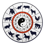 Yin Yang Chinese Zodiac Wheel Print Round Blanket