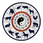 Yin Yang Chinese Zodiac Wheel Print Round Floor Mat